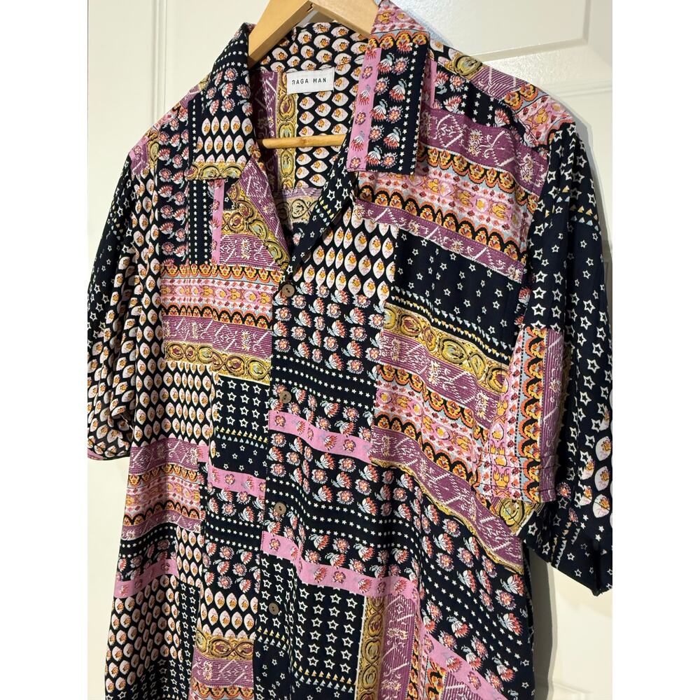 Raga Man Retro Camp Patchwork Button Down Shirt, … - image 2